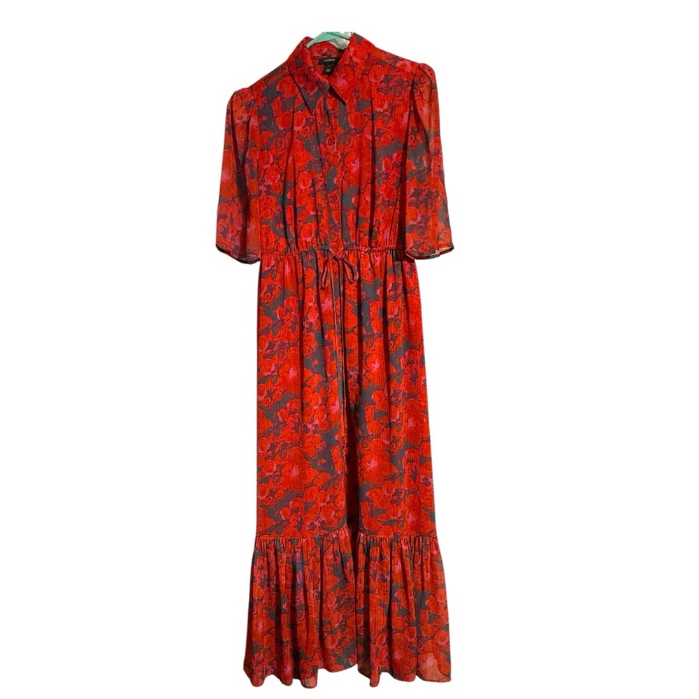 EUC Elegant Halogen Red Floral Dress EUC